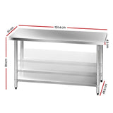 Cefito 1524x610mm Stainless Steel Kitchen Bench 304 - Front View