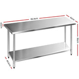 Cefito 1829x610mm Stainless Steel Kitchen Bench 304 - Front View