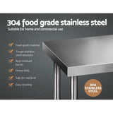 Cefito 1829x610mm Stainless Steel Kitchen Bench 304 - Side View