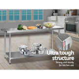 Cefito 1829x610mm Stainless Steel Kitchen Bench 304 - Top-Down View