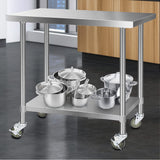 Cefito 1219x610mm Stainless Steel Kitchen Bench with Wheels 304 - Low Angle