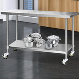 Cefito 1524x610mm Stainless Steel Kitchen Bench with Wheels 304 - Low Angle