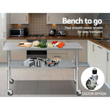 Cefito 1524x610mm Stainless Steel Kitchen Bench with Wheels 304 - Rear View