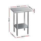 Cefito Stainless Steel Kitchen Benches Work Bench 610x457mm 430 - Front View