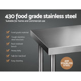 Cefito 610x610mm Stainless Steel Kitchen Bench 430 - Side View