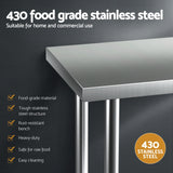 Cefito Stainless Steel Kitchen Bench Work Table 610 x760MM 430 - Side View