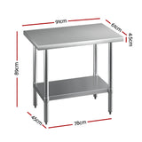 Cefito Stainless Steel Kitchen Benches Work Bench 910x610mm 430 - Front View