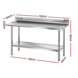 Cefito Stainless Steel  Kitchen  Bench w/ Splashback 1500x600MM 430 - Front View