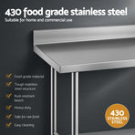 Cefito 1500mm stainless steel kitchen bench with splashback and undershelf, adjustable bullet feet