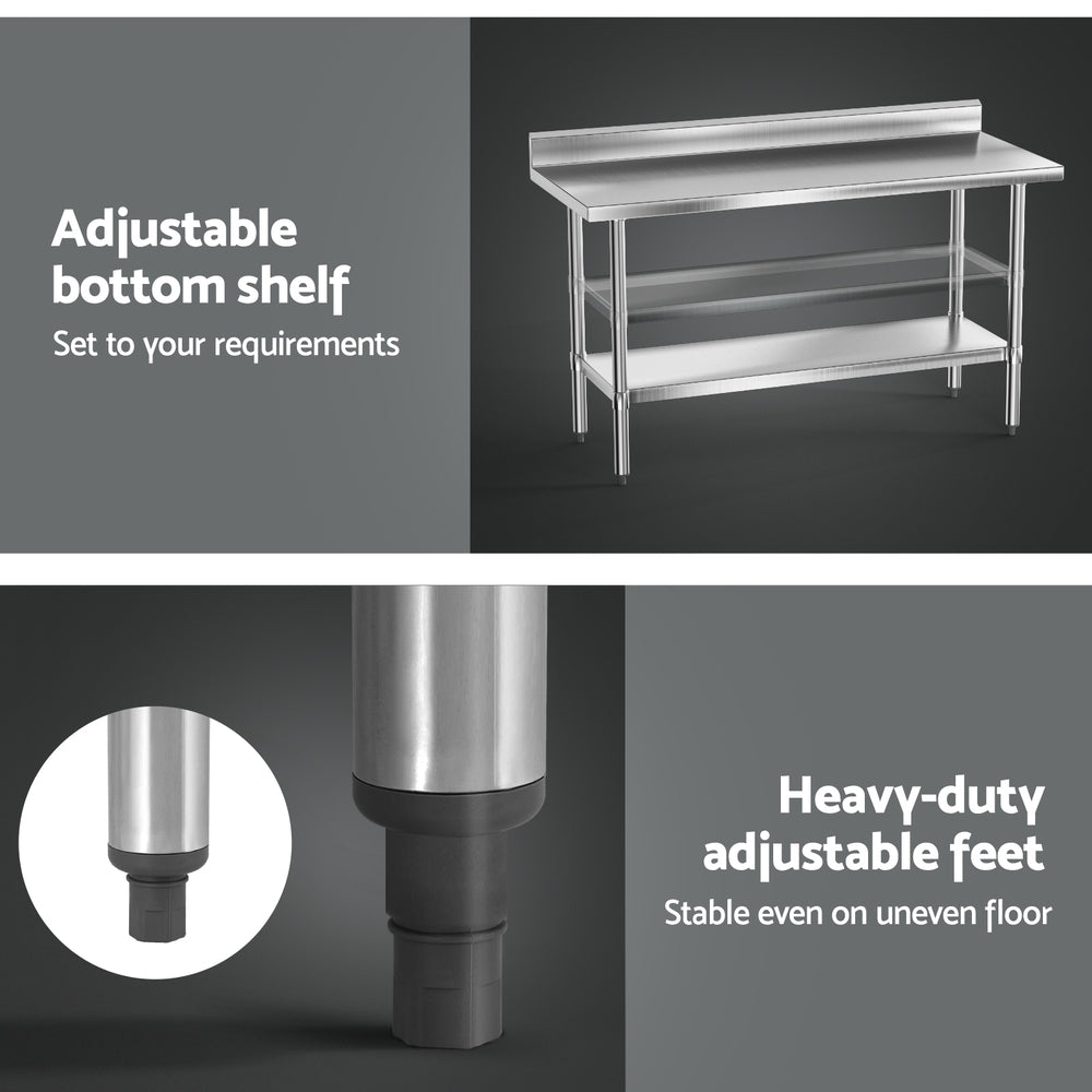 Cefito Stainless Steel  Kitchen  Bench w/ Splashback 1500x600MM 430