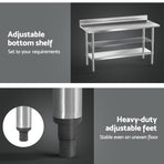 Cefito 1500mm stainless steel kitchen bench with splashback and undershelf, image 6