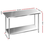Cefito stainless steel kitchen bench with undershelf and steel legs, 430 stainless steel bench top