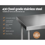 Cefito 1524x610mm Stainless Steel Kitchen Bench 430 - Side View