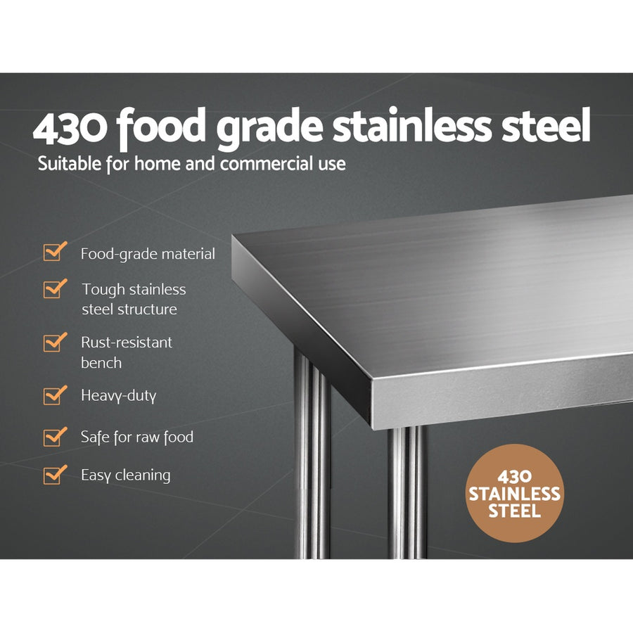 Cefito stainless steel kitchen bench with undershelf and steel legs, adjustable under-shelf