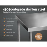 Cefito 1829x760mm Stainless Steel Kitchen Bench 430 - Side View