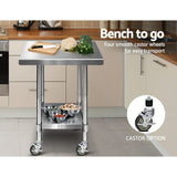 Cefito 760x760mm Stainless Steel Kitchen Bench with Wheels 430 - 45-Degree Angle