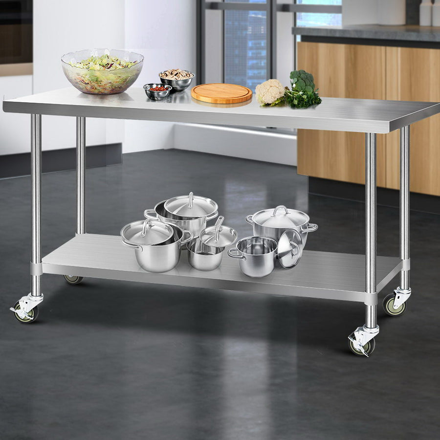 Cefito 1829x760mm Stainless Steel Kitchen Bench with Wheels 430, image 8