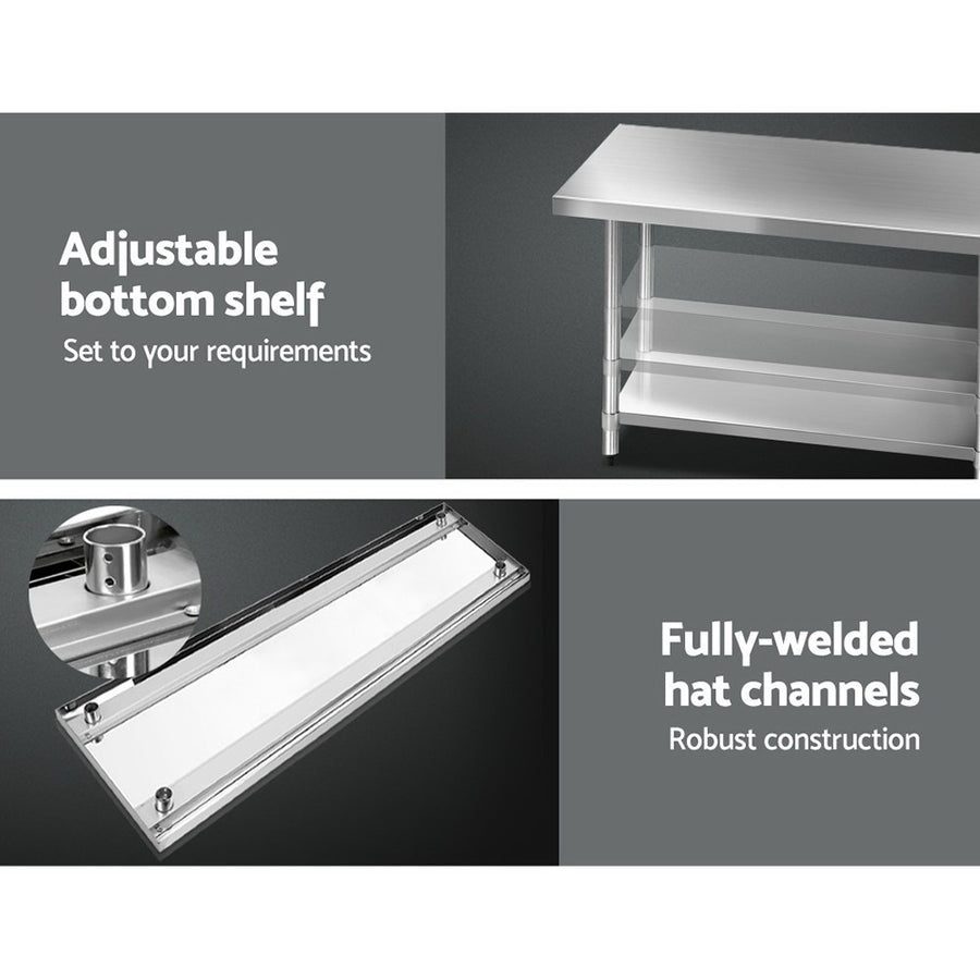 Cefito 1829x760mm Stainless Steel Kitchen Bench with Wheels 430, image 3