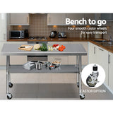 Cefito 1829x760mm Stainless Steel Kitchen Bench with Wheels 430 - 45-Degree Angle