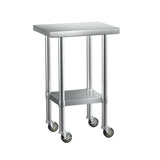 Cefito Stainless Steel Kitchen Benches Work Bench Wheels 61X46CM 430 - Close-Up Angle