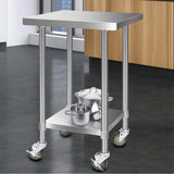 Cefito 610x610mm Stainless Steel Kitchen Bench with Wheels 430
