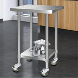 Cefito 610x610mm Stainless Steel Kitchen Bench with Wheels 430 - Low Angle