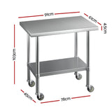 Cefito Stainless Steel Kitchen Benches Work Bench Wheels 91X61CM 430 - Front View