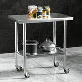 Cefito Stainless Steel Kitchen Benches Work Bench Wheels 91X61CM 430 - Close-Up Angle