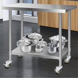 Cefito 1219x610mm Stainless Steel Kitchen Bench with Wheels 430 - Low Angle