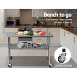 Cefito 1219x610mm Stainless Steel Kitchen Bench with Wheels 430 - Rear View