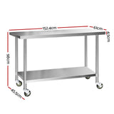 Cefito 1524x610mm Stainless Steel Kitchen Bench with Wheels 430 - Front View