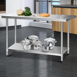 Cefito 1524x610mm Stainless Steel Kitchen Bench with Wheels 430 - Close-Up Angle