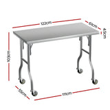 Cefito Stainless Steel Kitchen Benches Work Bench Wheels 122X61CM 430 - Front View
