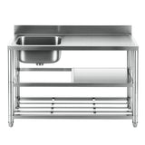 Cefito Stainless Steel Kitchen Bench Work Table with Sink Splashback 120cm - Side View