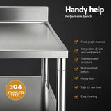 Cefito Stainless Steel Kitchen Bench Work Table with Sink Splashback 120cm - Top-Down View