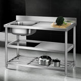 Cefito Stainless Steel Kitchen Bench Work Table with Sink Splashback 120cm - Close-Up Angle
