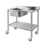 Cefito Stainless Steel Sink Bench Kitchen Work Benches Bowl Wheels 304 - Close-Up Angle