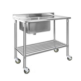 Cefito Stainless Steel Sink Bench Kitchen Work Benches Bowl Wheels 304 - Side View