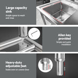 Cefito Stainless Steel Sink Bench Kitchen Work Benches Bowl Wheels 304 - 45-Degree Angle