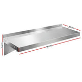 Cefito 900mm Stainless Steel Kitchen Wall Shelf Mounted Rack - Front View