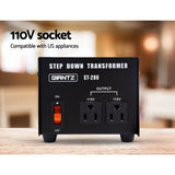 Giantz Step Down Transformer 200W 240V TO 110V Stepdown Voltage Converter AU-US - Top-Down View