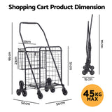 Emajin Shopping Trolley Cart Folding Aluminium Utility Cart Black - Side View