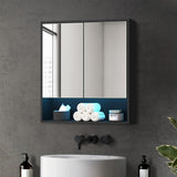Welba Bathroom Mirror Cabinet LED Wall Storage 750x750mm Black - Close-Up Angle