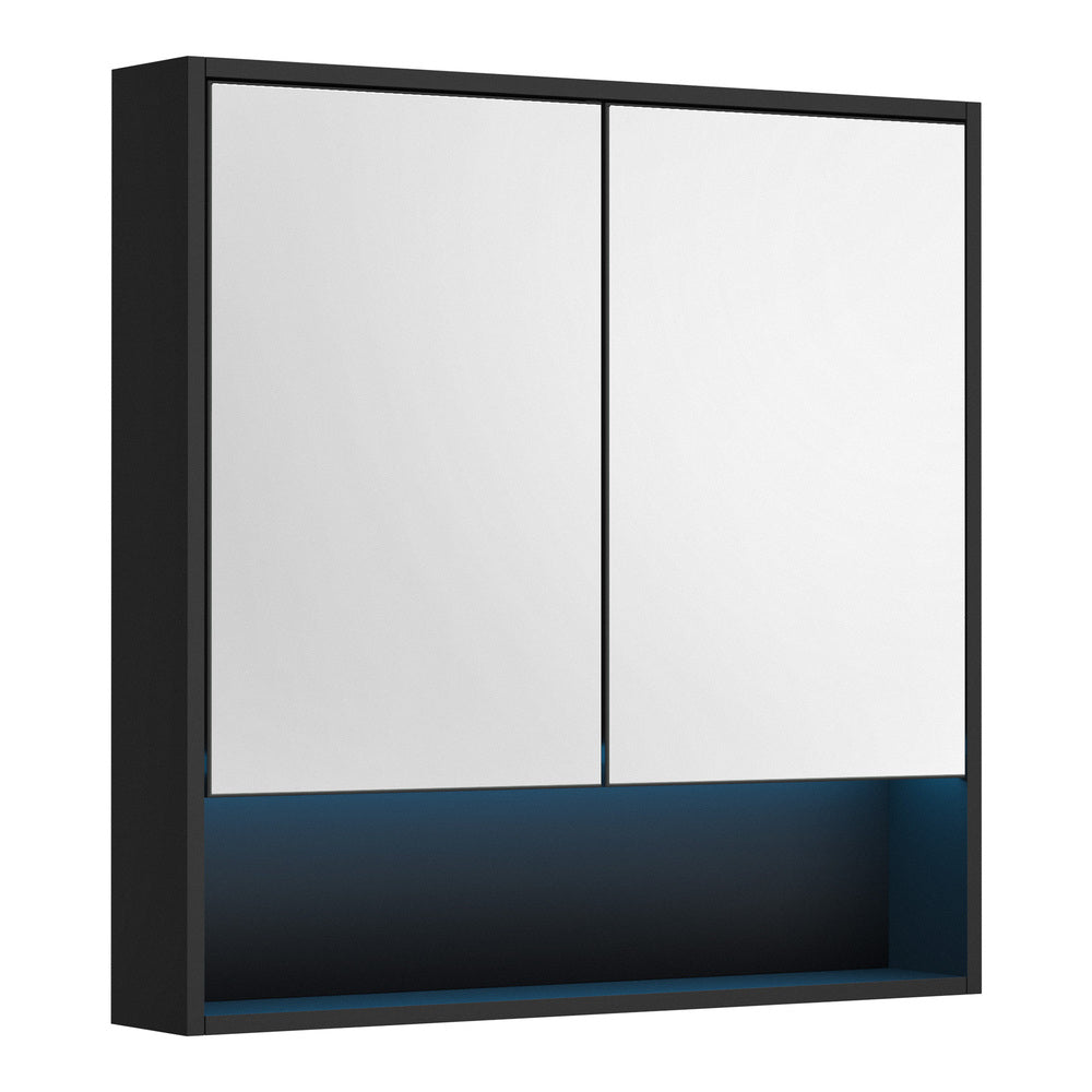 Welba Bathroom Mirror Cabinet LED Wall Storage 750x750mm Black