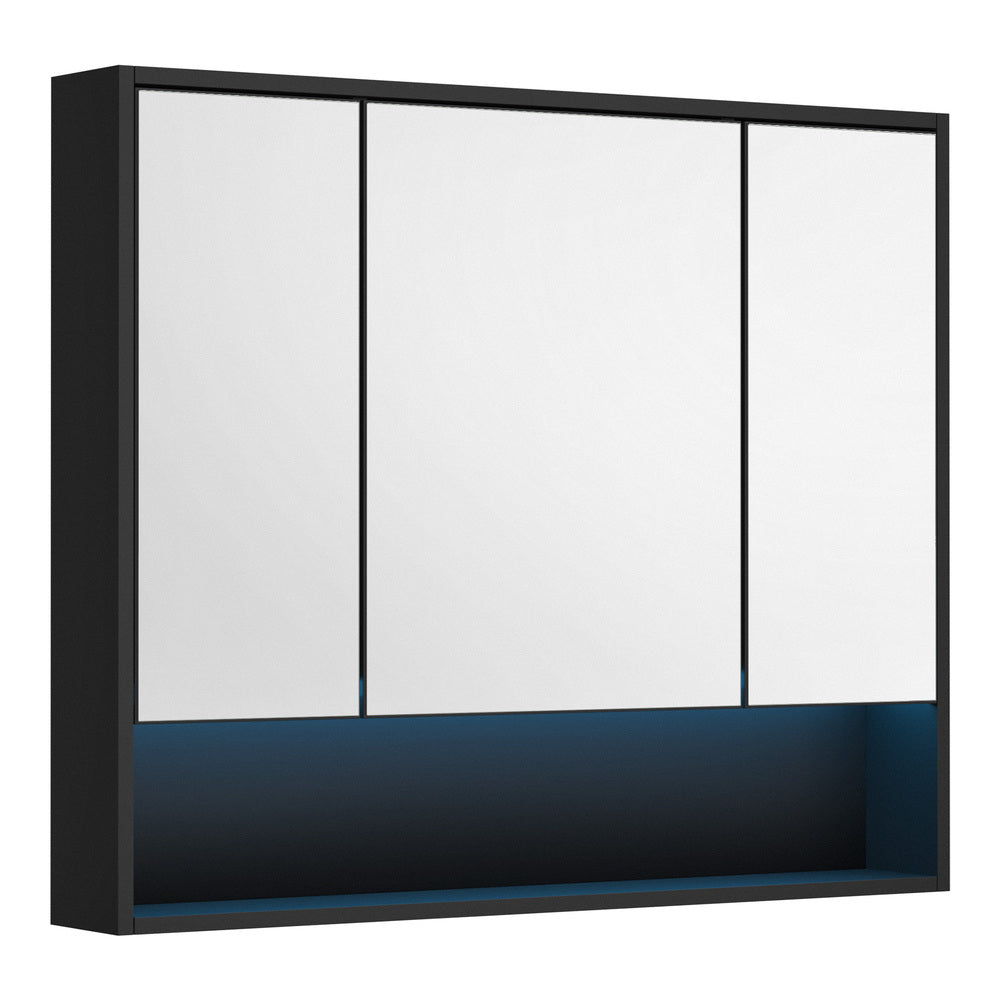 Welba Bathroom Mirror Cabinet LED Wall Storage 900x750mm Black