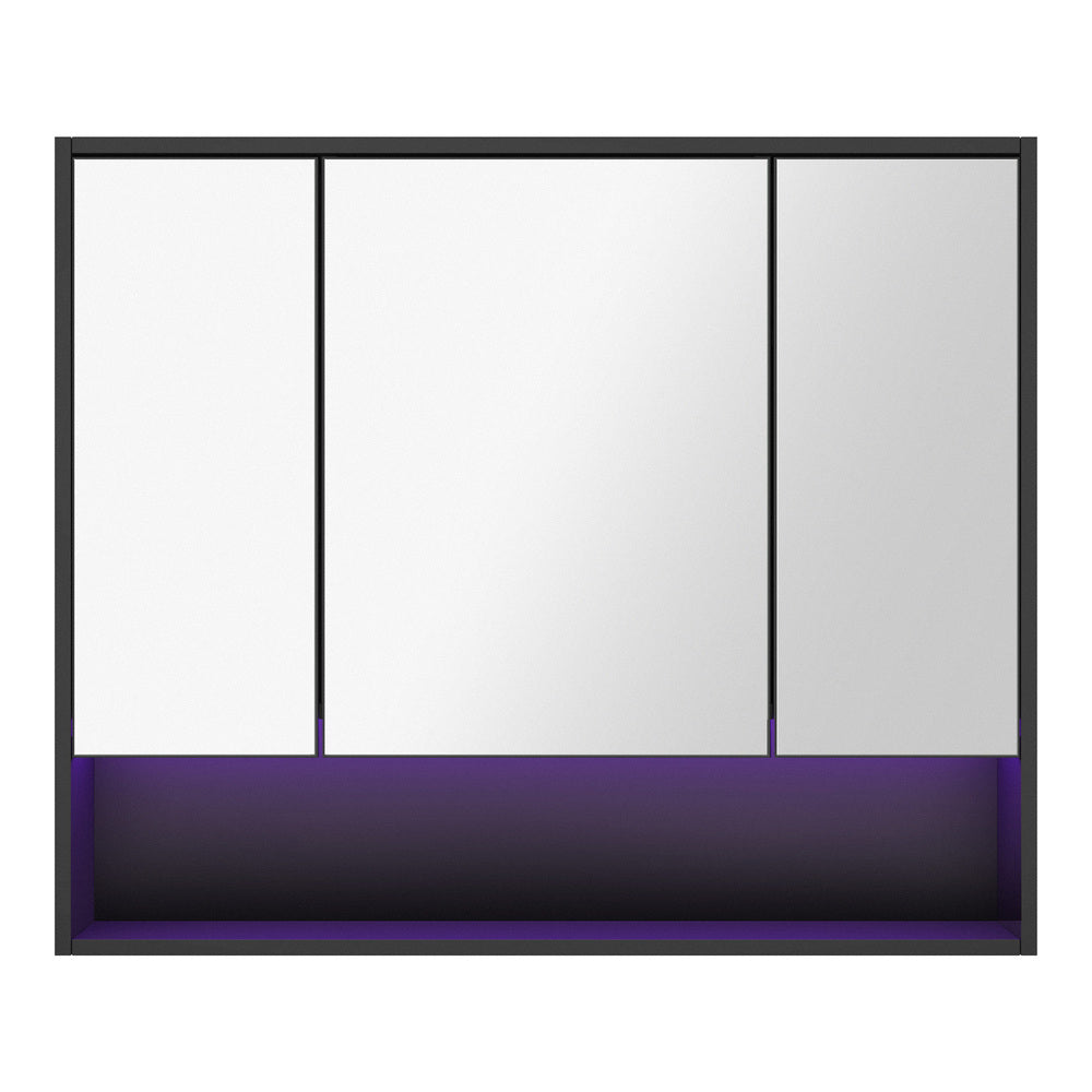 Welba Bathroom Mirror Cabinet LED Wall Storage 900x750mm Black