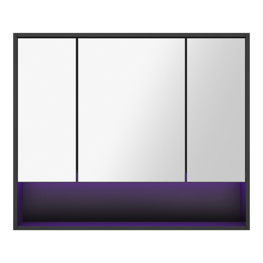 Welba Bathroom Mirror Cabinet LED Wall Storage 900x750mm Black, image 4