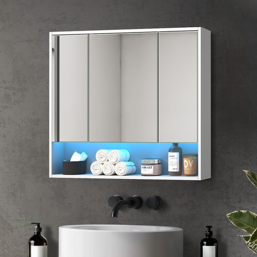 Welba Bathroom Mirror Cabinet LED Wall Storage 900x750mm