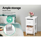 Artiss Bedside Table 1 Drawer with Basket Rustic White X2 - Top-Down View