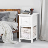 Artiss Bedside Table 1 Drawer with Basket Rustic White X2 - Close-Up Angle